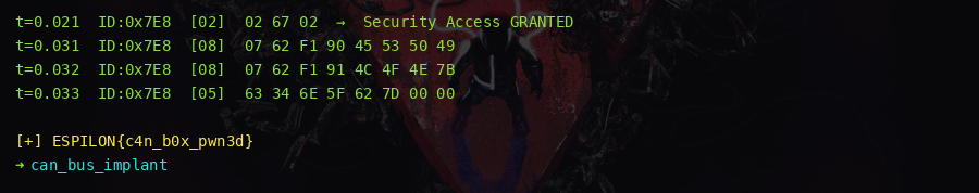 0x7E8 response containing the flag bytes after successful security access