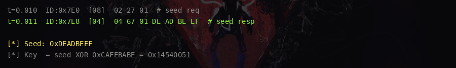 seed bytes visible in the 0x7E8 response