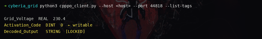 cpppo client output listing all tag values including hidden ones