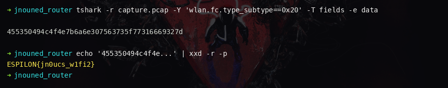 802.11 frame capture with flag payload