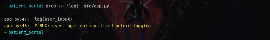 strings output confirming the relative logger call
