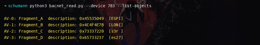 object list showing Fragment objects and their hex descriptions
