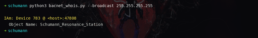 BACnet WhoIs response showing Device:783