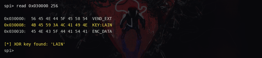 vendor SFDP data revealing hidden partition at 0x030000
